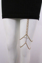 New Women Gold Thigh Leg Metal Chain Links Garter Big Cross Fashion Body Jewelry - alwaystyle4you - 1